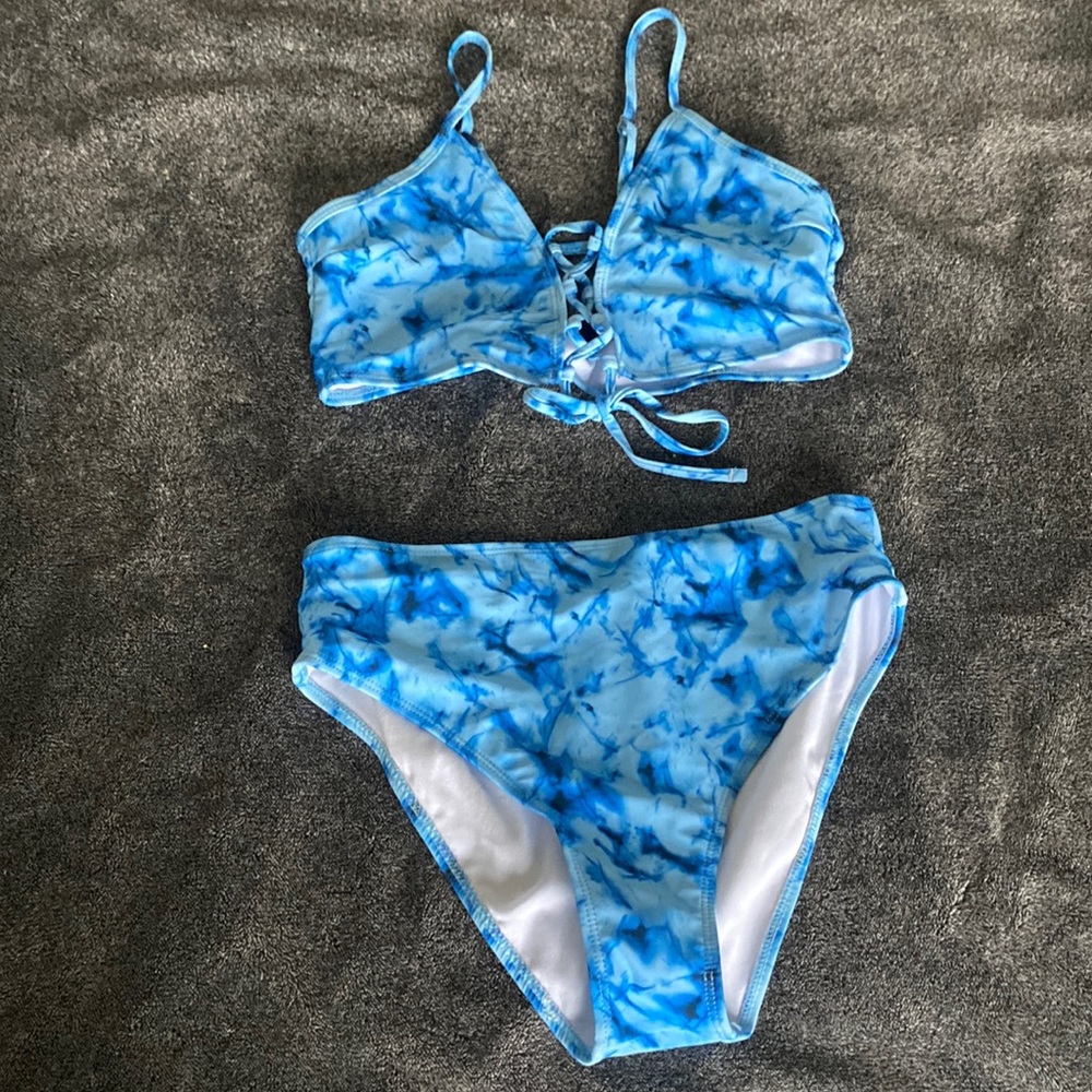 Blue tie dye two piece bikini